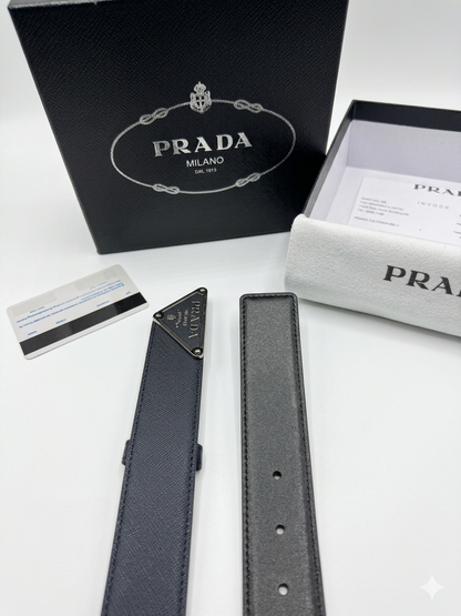 Prada Saffiano Leather Triangle Buckle Belt