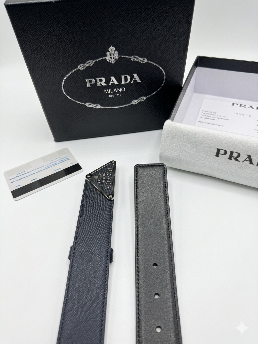 Prada Saffiano Leather Triangle Buckle Belt