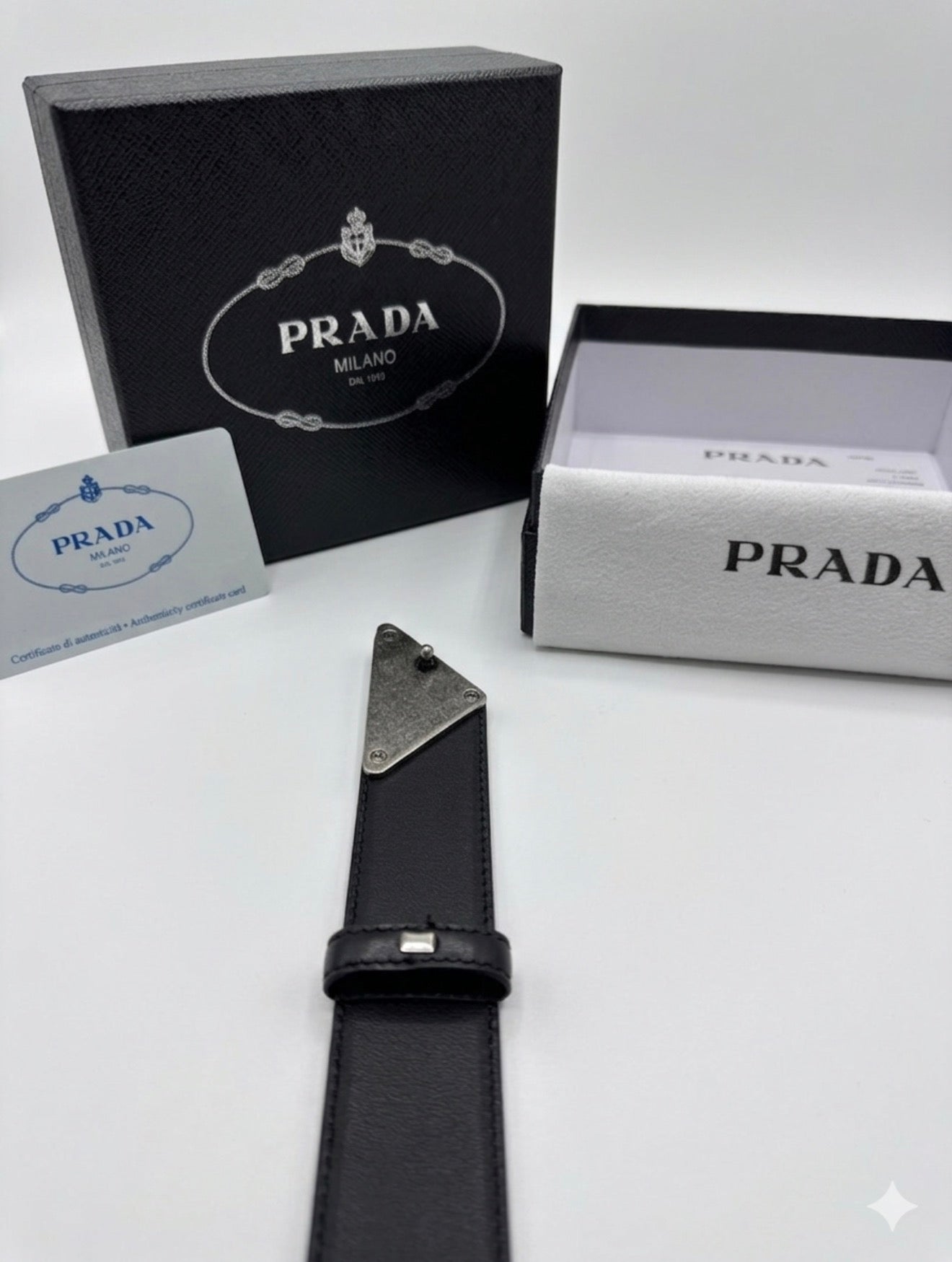 Prada Saffiano Leather Triangle Buckle Belt