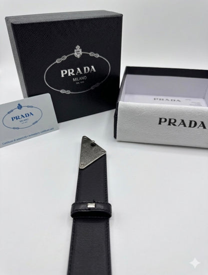 Prada Saffiano Leather Triangle Buckle Belt