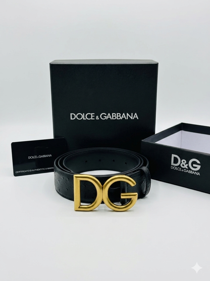 Dolce & Gabbana Ostrich-Effect DG Logo Belt