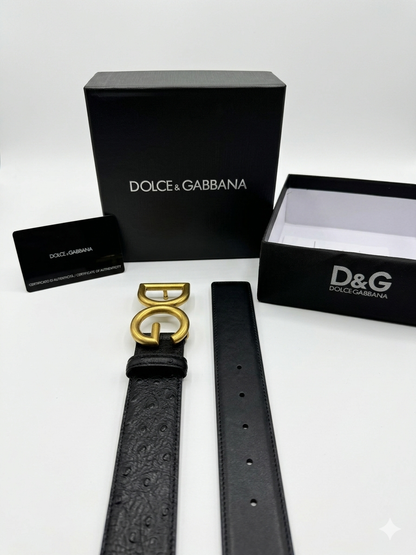 Dolce & Gabbana Ostrich-Effect DG Logo Belt