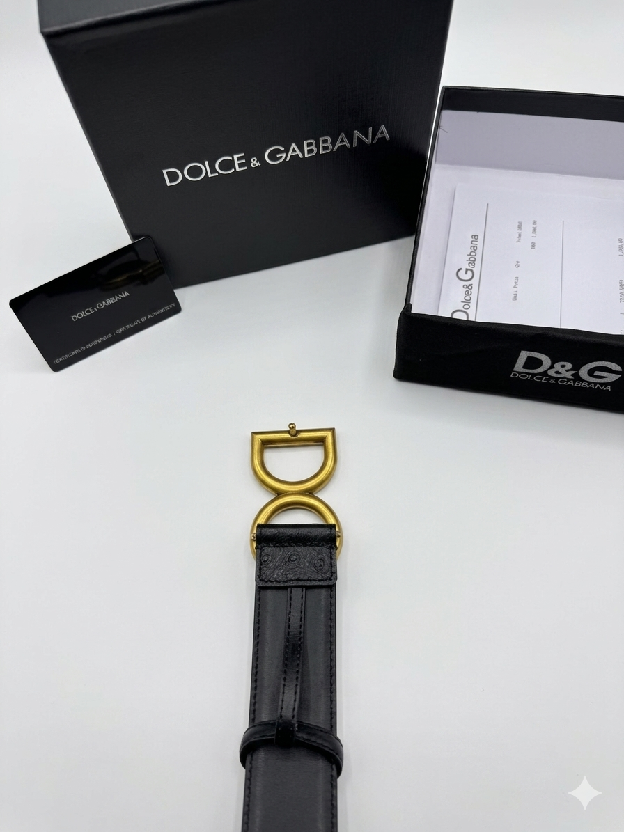 Dolce & Gabbana Ostrich-Effect DG Logo Belt