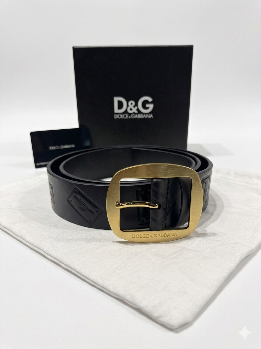 Dolce & Gabbana Logo Plate Leather Belt