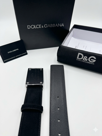Dolce & Gabbana Suede Plaque Buckle Belt