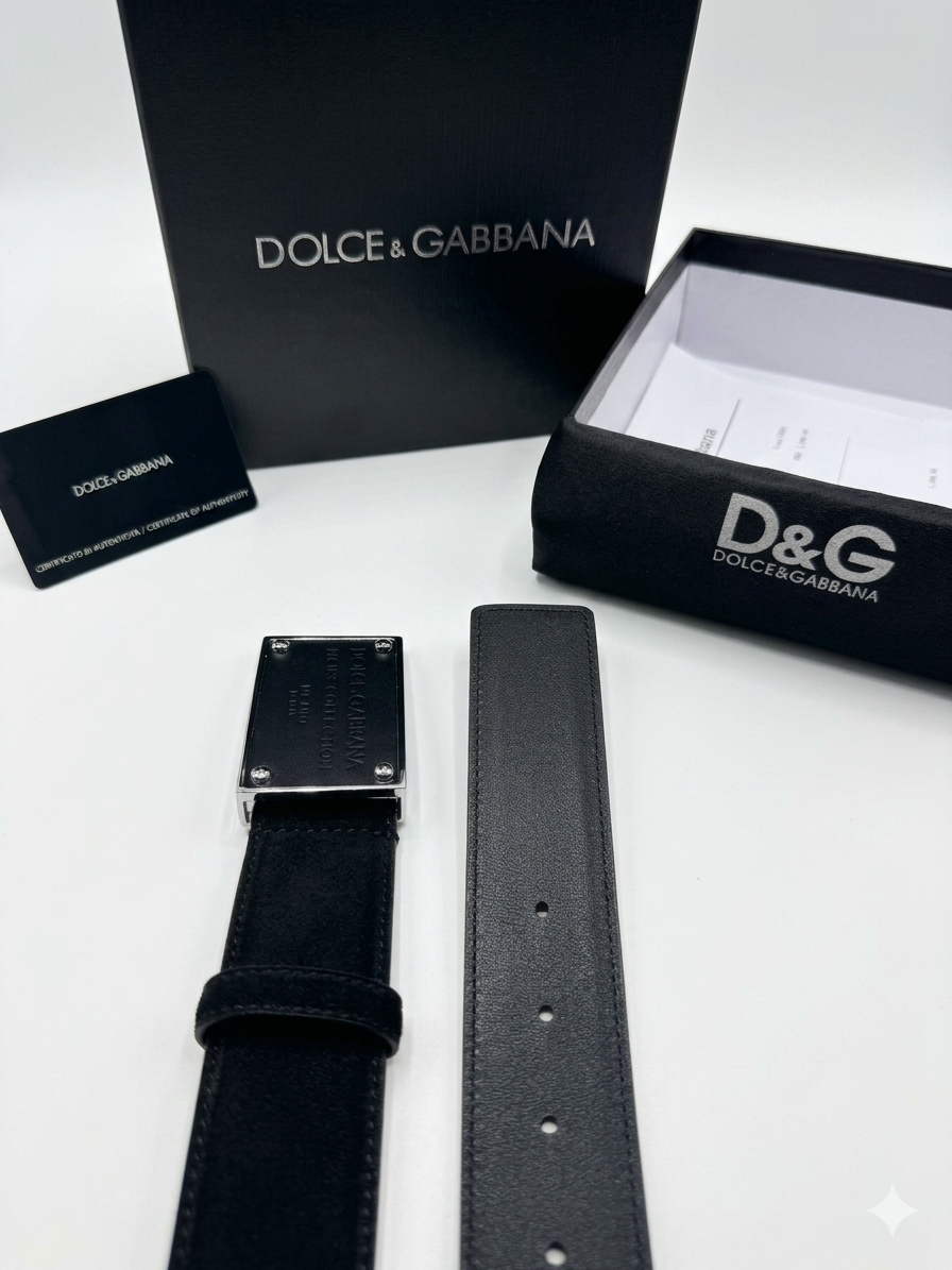 Dolce & Gabbana Suede Plaque Buckle Belt