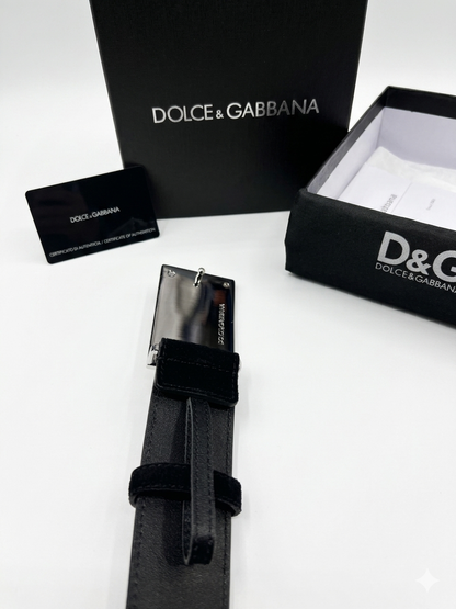 Dolce & Gabbana Suede Plaque Buckle Belt
