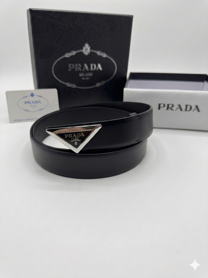 Prada Saffiano Triangle Logo Belt