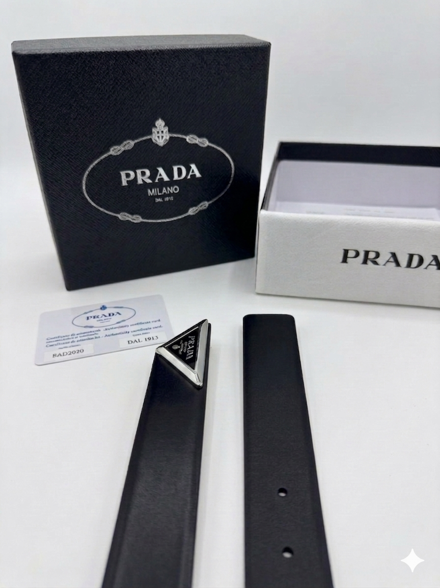 Prada Saffiano Triangle Logo Belt