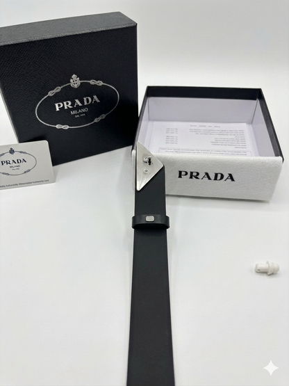 Prada Saffiano Triangle Logo Belt
