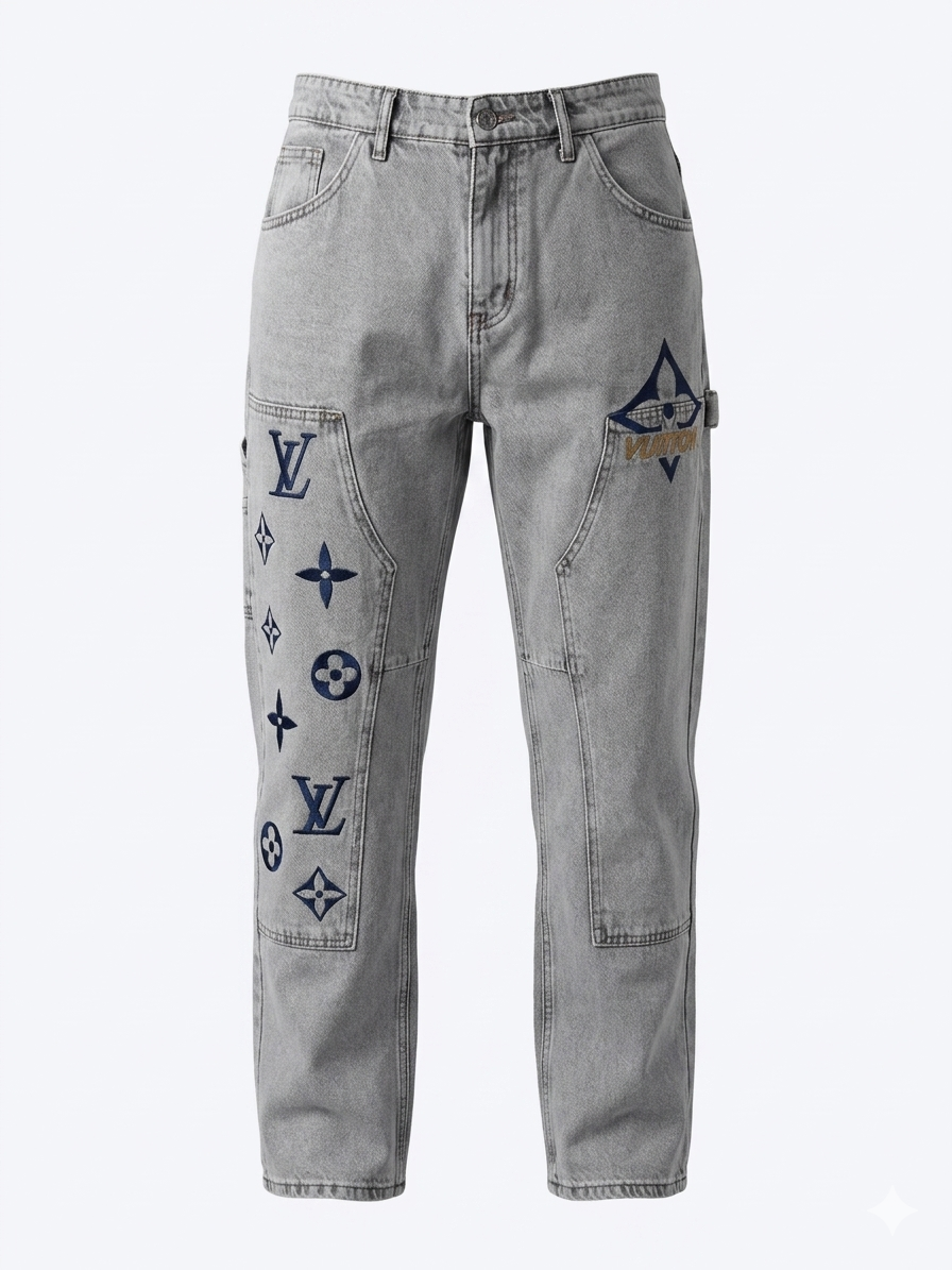 Louis Vuitton Monogram Emblem Grey Carpenter Jeans