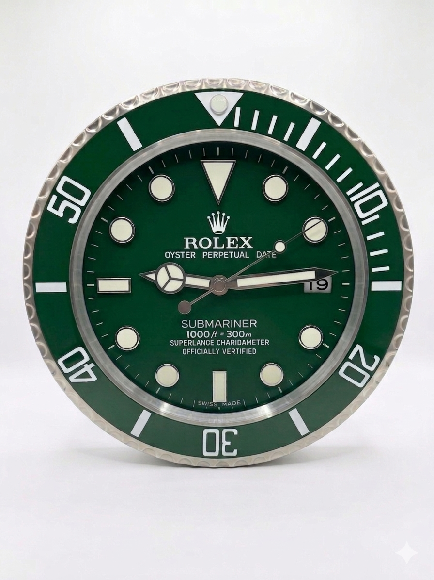 Rolex Submariner "Hulk" Styled Luxury Wall Clock – Emerald Green & Silver