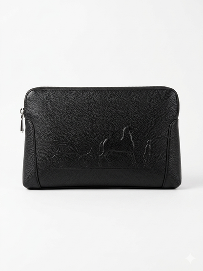 Hermès Embossed Horse & Carriage Wristlet Clutch
