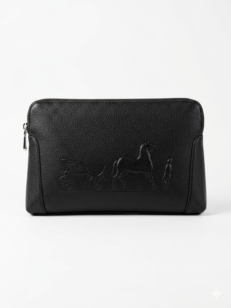 Hermès Embossed Horse & Carriage Wristlet Clutch