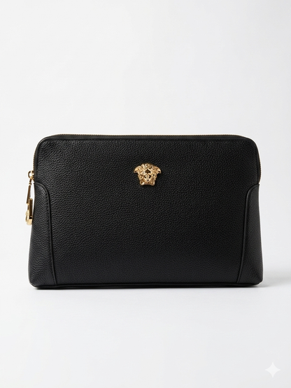 Versace Medusa Head Pebbled Clutch & Wristlet