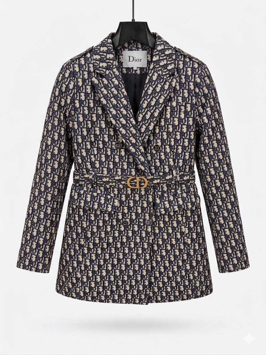 Christian Dior Oblique Jacquard Belted Blazer Jacket