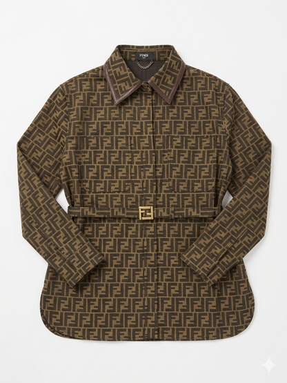 Fendi FF Monogram Belted Utility Shirt Jacket