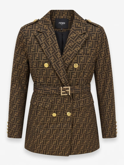 Fendi FF Monogram Double-Breasted Belted Blazer
