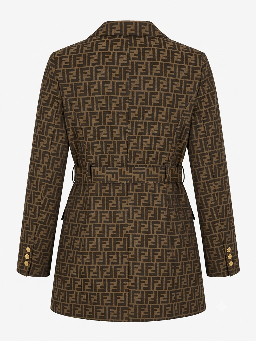 Fendi FF Monogram Double-Breasted Belted Blazer