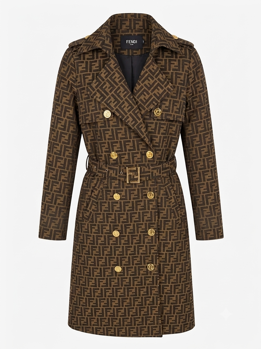 Fendi FF Monogram Double-Breasted Trench Coat