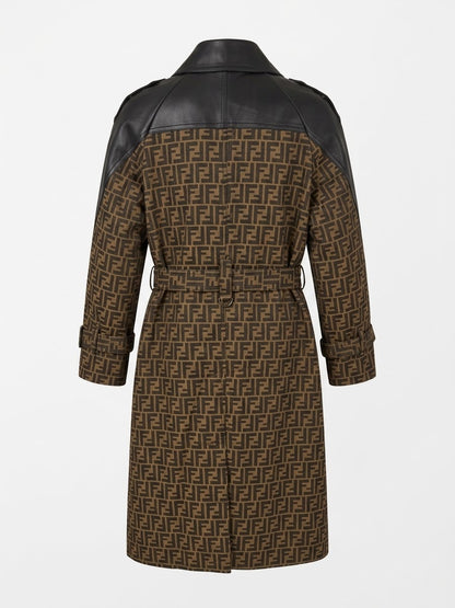 Fendi FF Monogram Leather-Trimmed Trench Coat