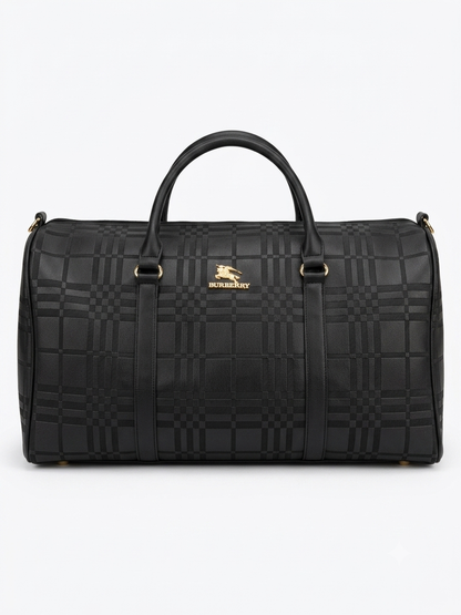 Burberry Check Embossed Leather Duffel Bag