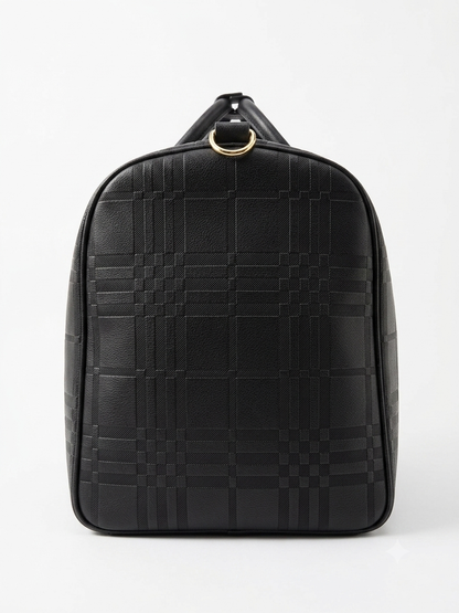 Burberry Check Embossed Leather Duffel Bag