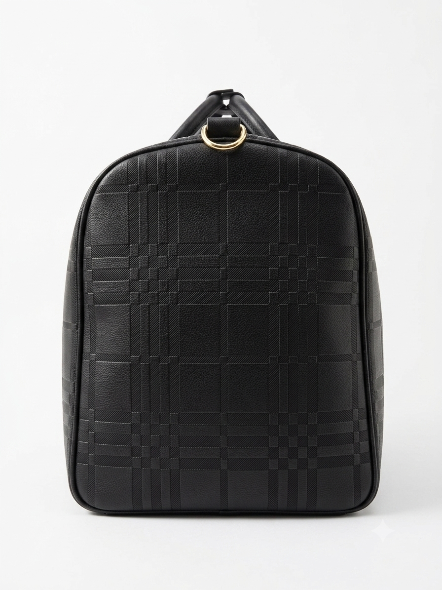 Burberry Check Embossed Leather Duffel Bag