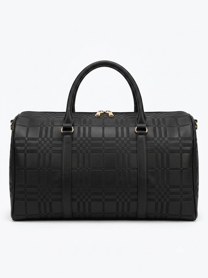 Burberry Check Embossed Leather Duffel Bag
